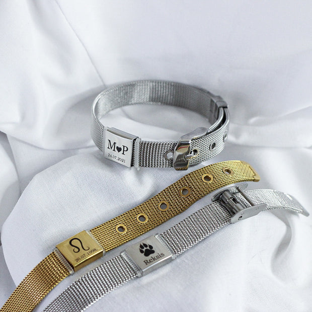 Dāvana vīrietim, dāvana sievietei, sudraba un zelta krāsas rokassprādzes, ar dažāda veida gravējumiem.