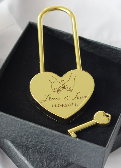 Kāzu slēdzene L izmēra zelta krāsā ar peronalizētu gravējumu