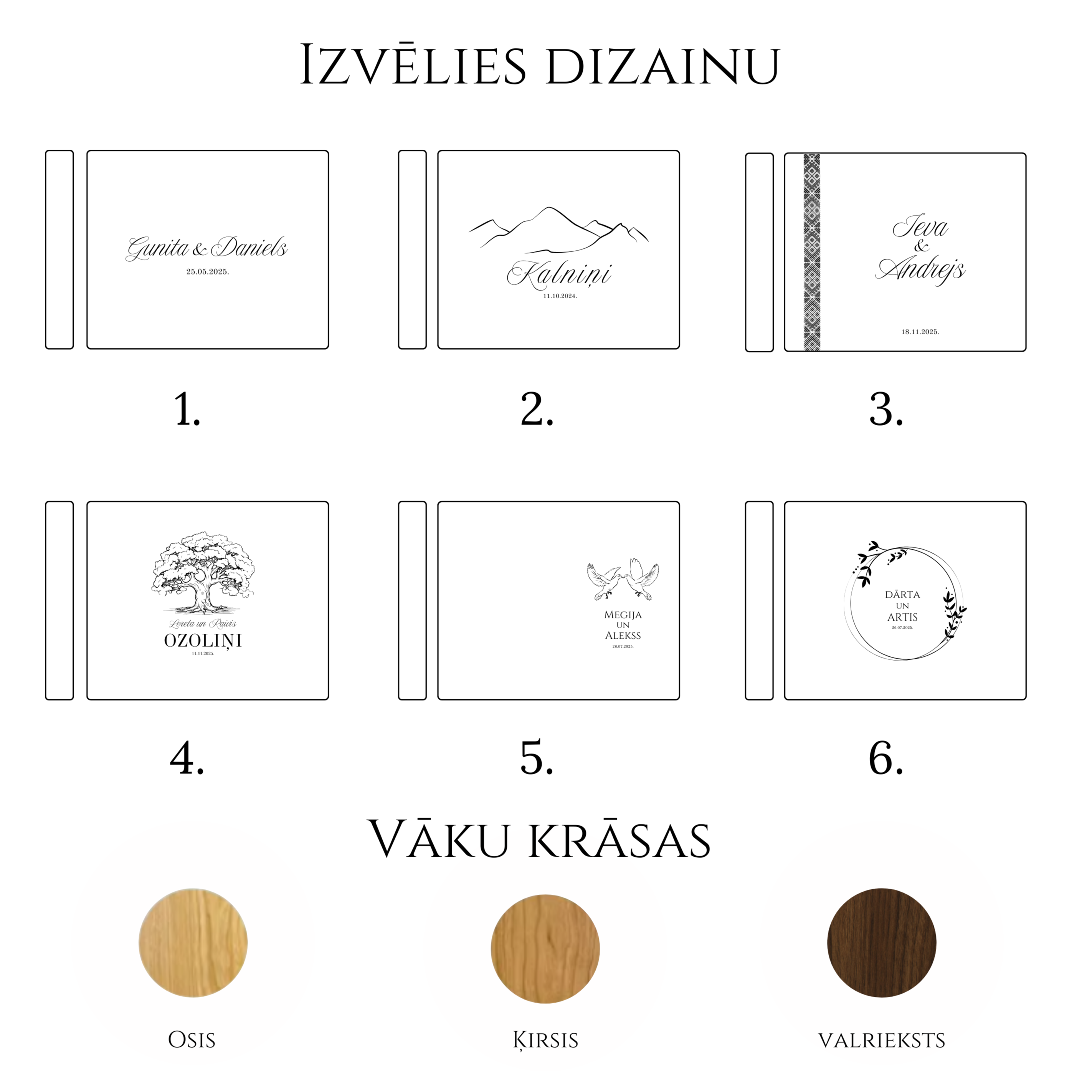 Skygraving piedāvātie dizaini viesu grāmatai