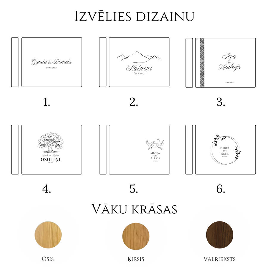 Skygraving piedāvātie dizaini viesu grāmatai