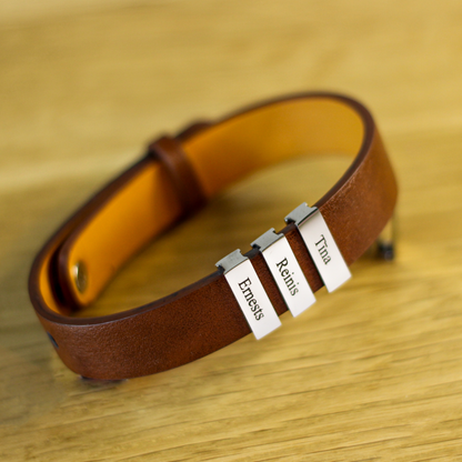 Vīriešu ādas imitācijas aproce ar personalizētiem gravējumiem